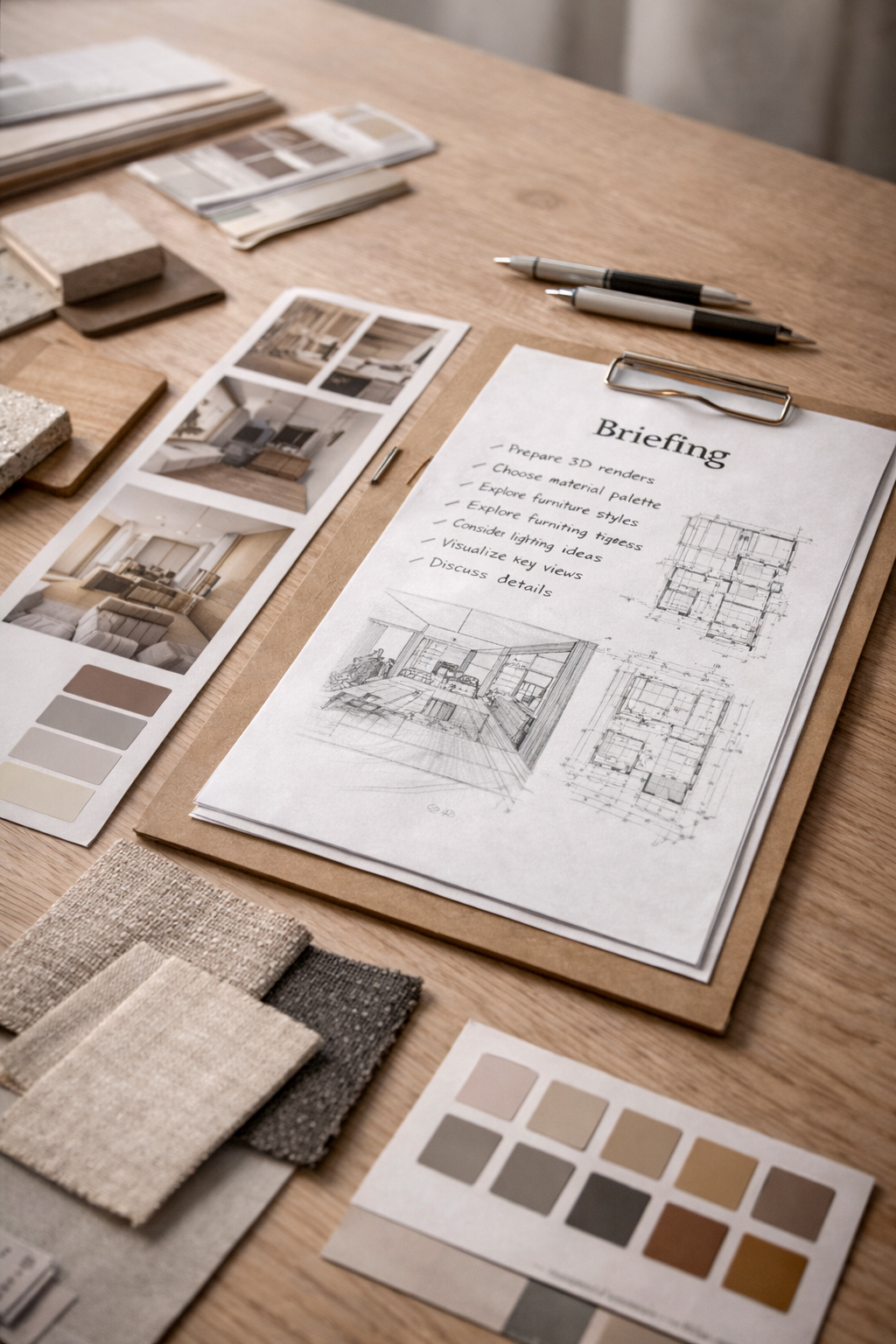 Moodboard de interiorismo dentro del briefing de un proyecto de visualización 3D